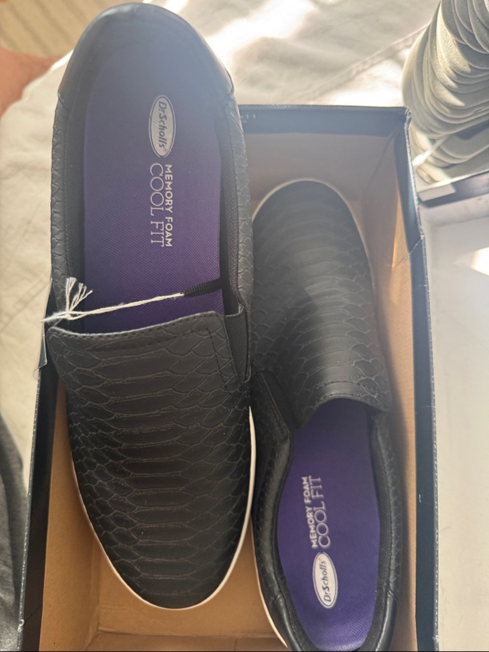 NIB! Dr. Scholl's Madison Black Python Slip-On Shoes with Purple Interior